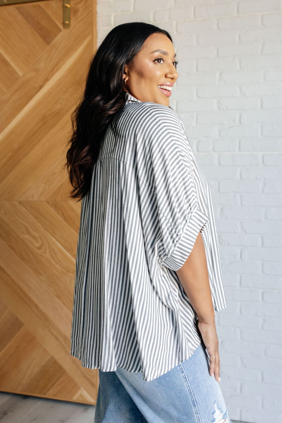 Boxy Striped Button Up in Black | Blouses & Shirts