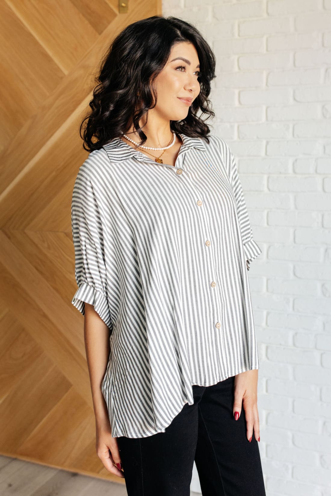 Boxy Striped Button Up in Black | Blouses & Shirts