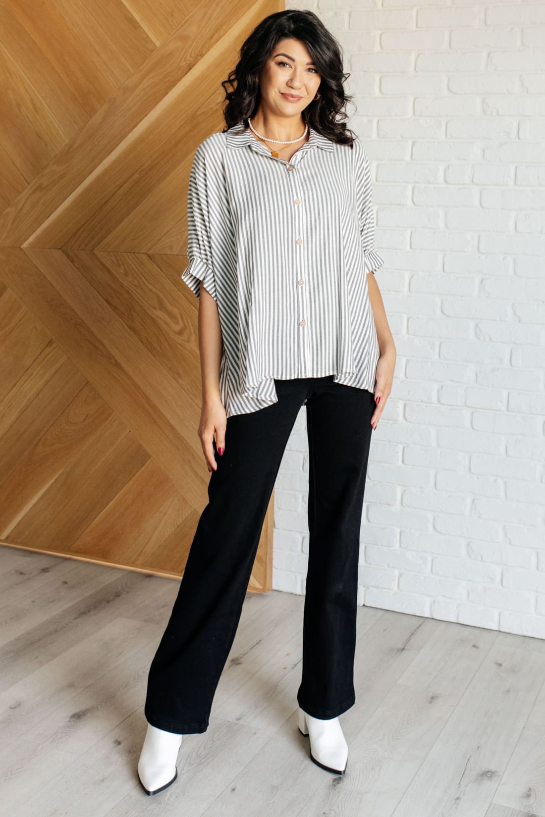 Boxy Striped Button Up in Black | Blouses & Shirts