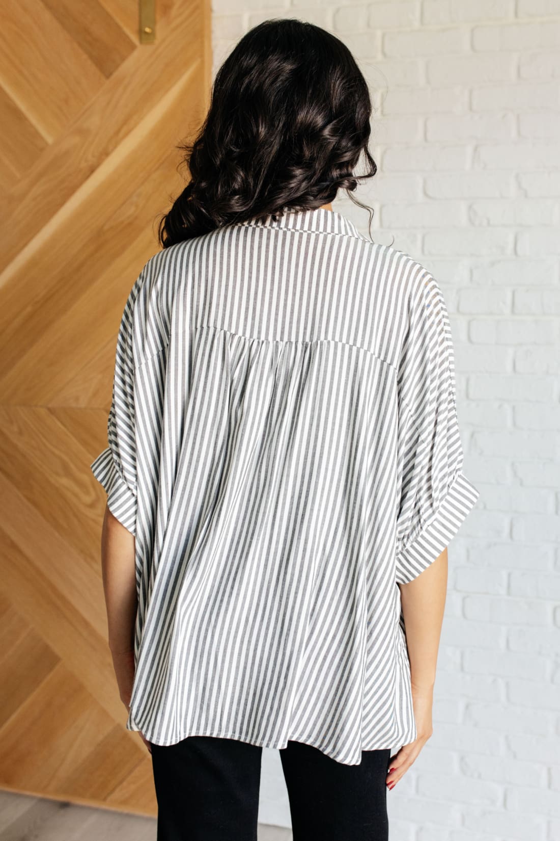 Boxy Striped Button Up in Black | Blouses & Shirts