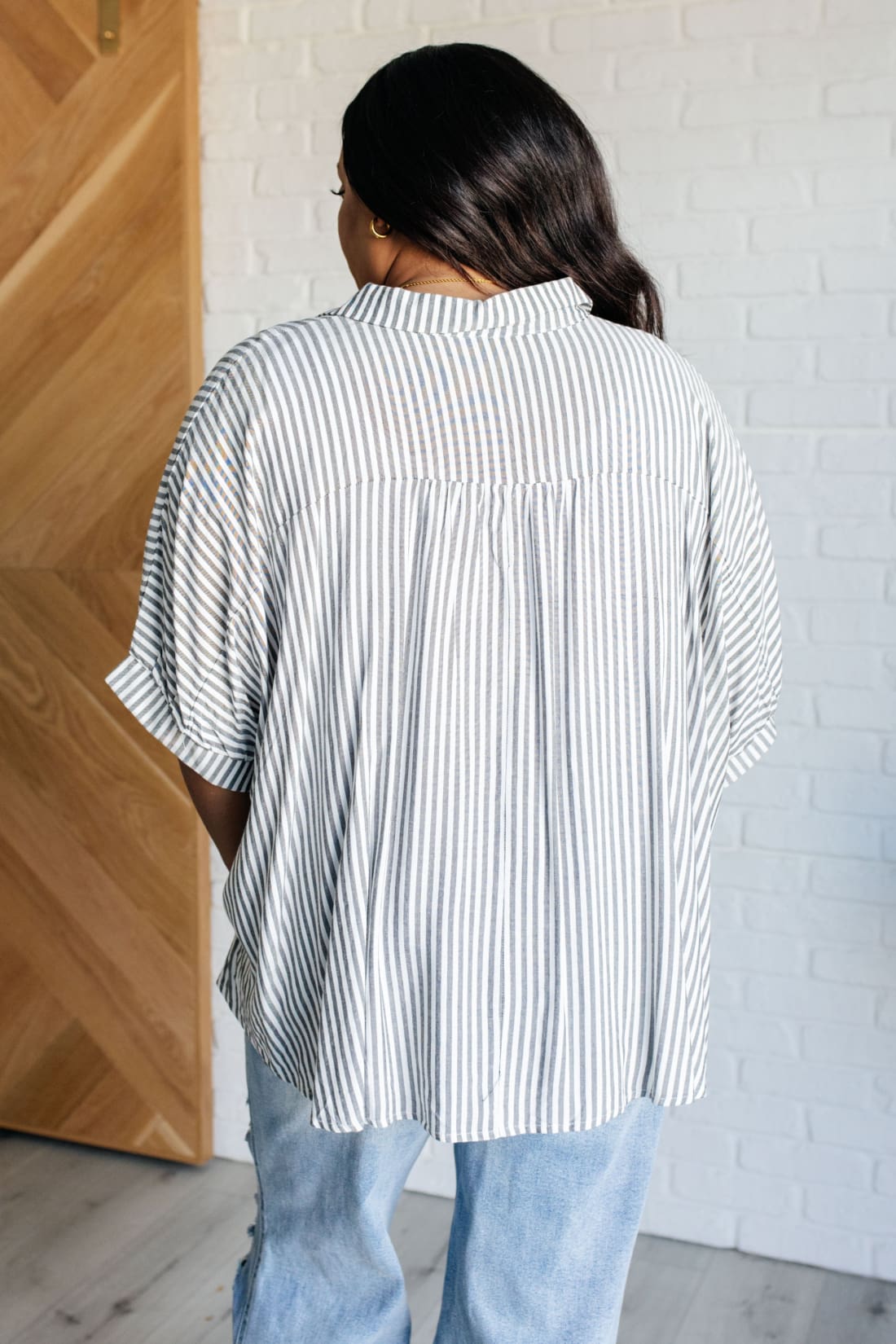 Boxy Striped Button Up in Black | Blouses & Shirts