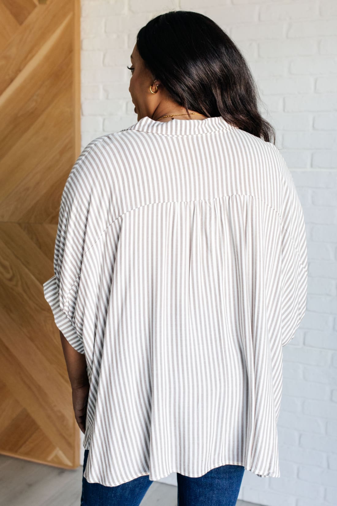 Boxy Striped Button Up in Mocha | Blouses & Shirts