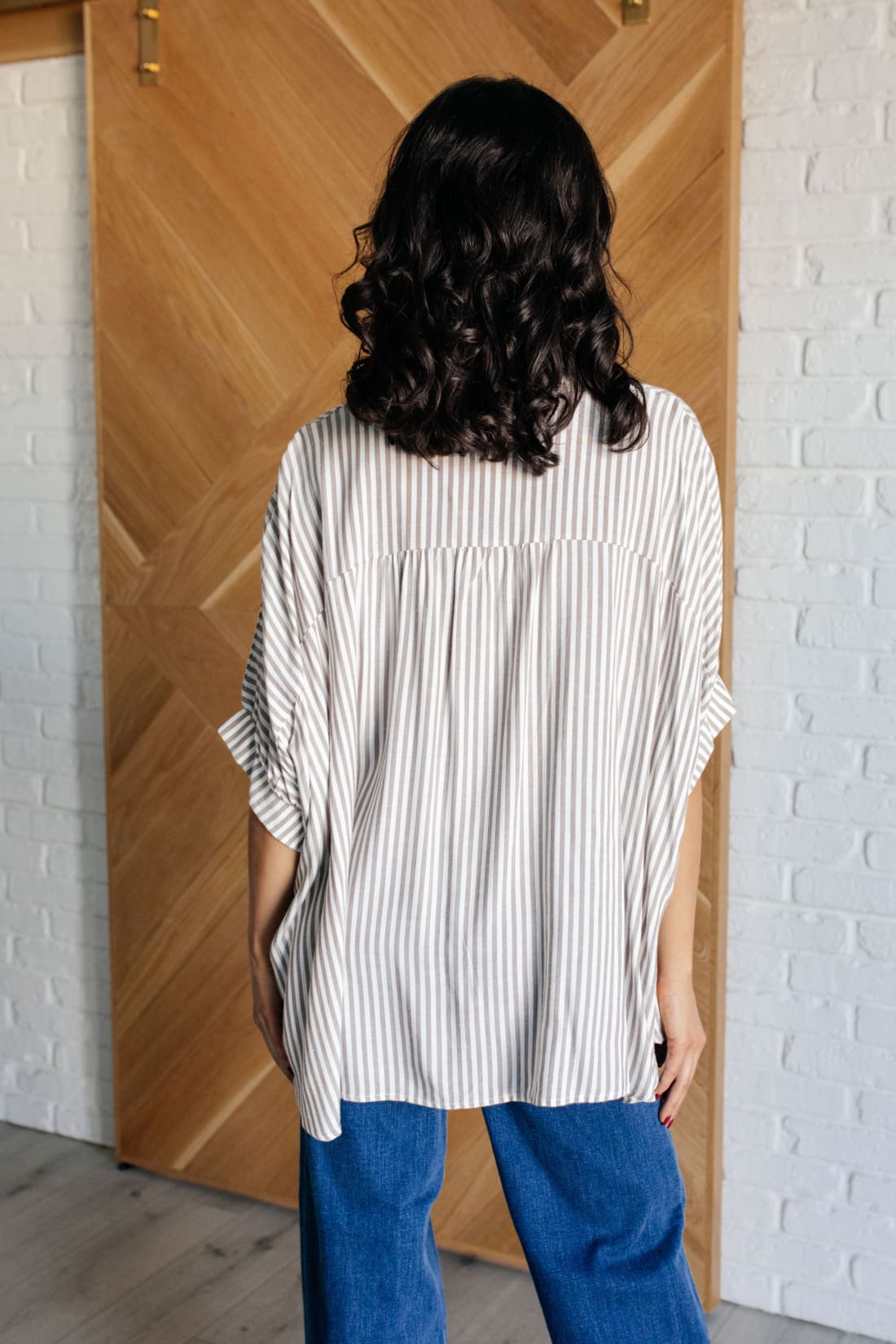 Boxy Striped Button Up in Mocha | Blouses & Shirts