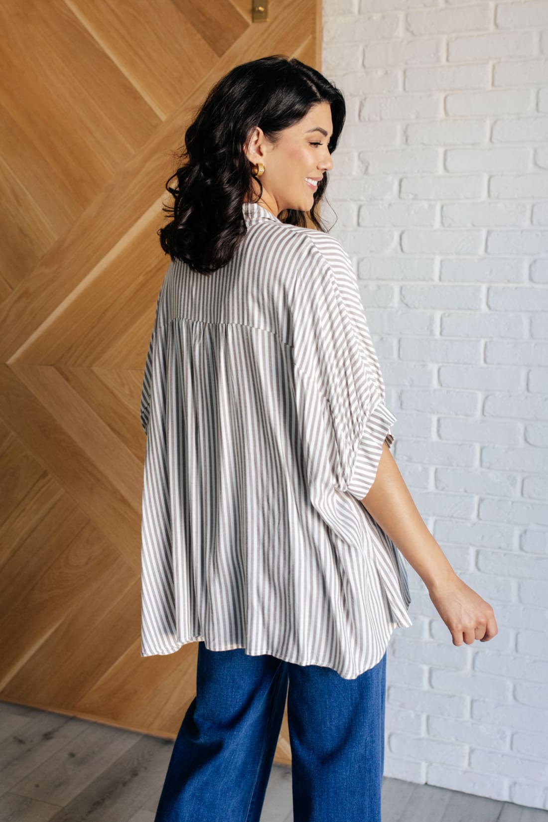 Boxy Striped Button Up in Mocha | Blouses & Shirts