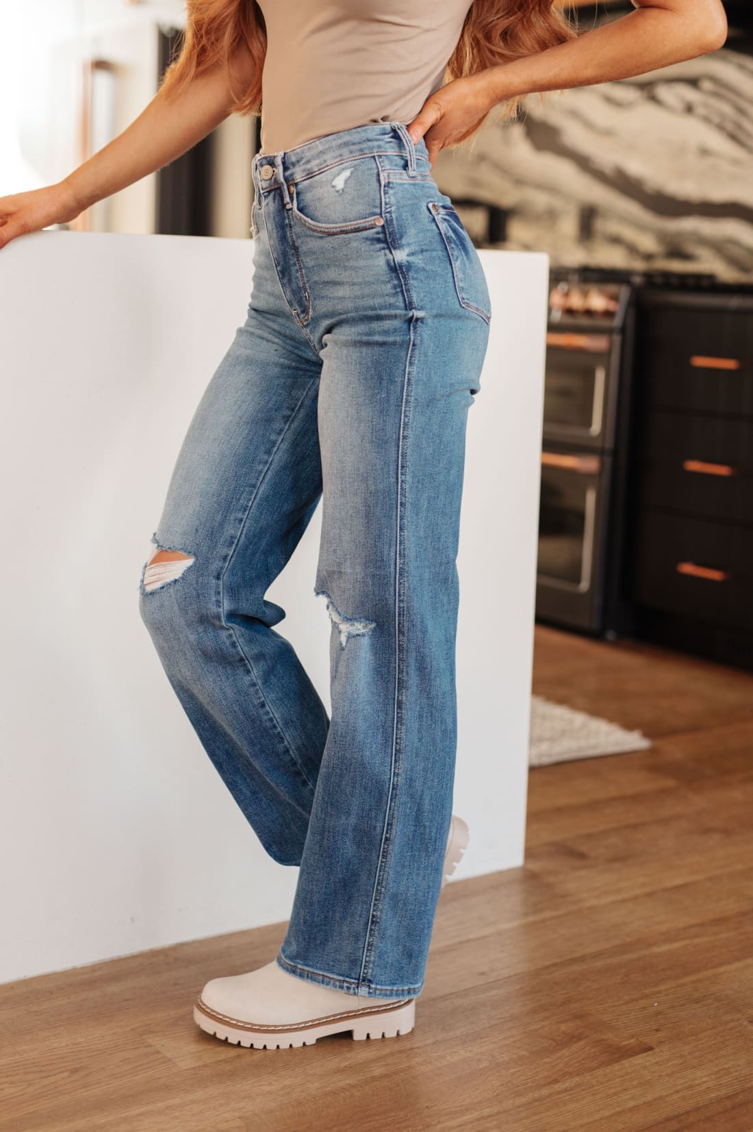 Bree High Rise Control Top Distressed Straight Jeans | Womens jeans