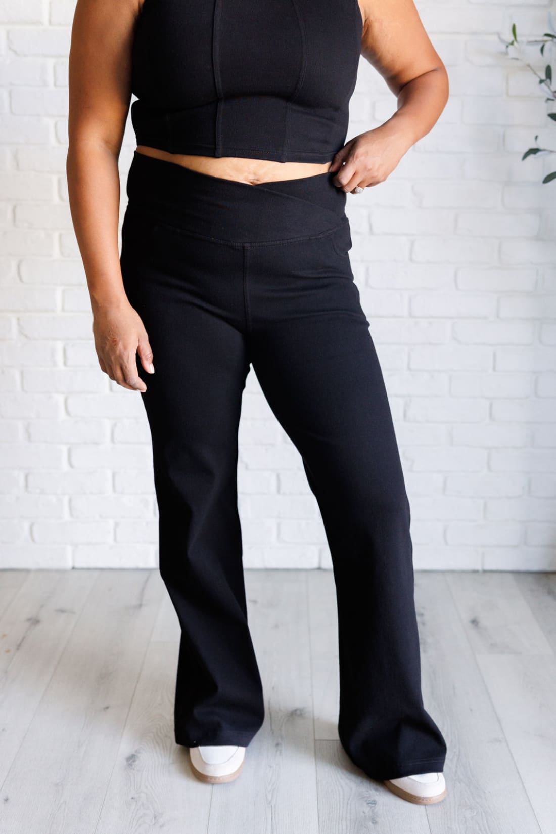 Building Habits Twill Flared Crossover Waist Pant in Black | pants