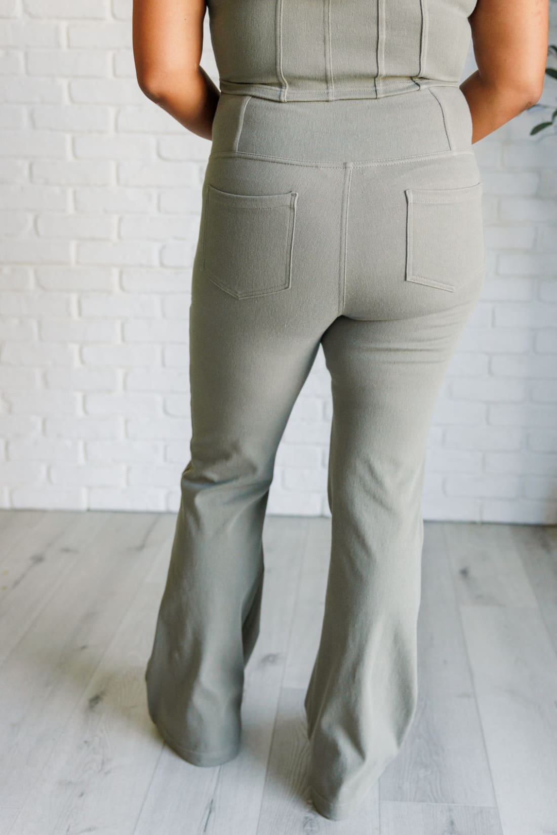 Building Habits Twill Flared Crossover Waist Pant in Dusty Olive | pants