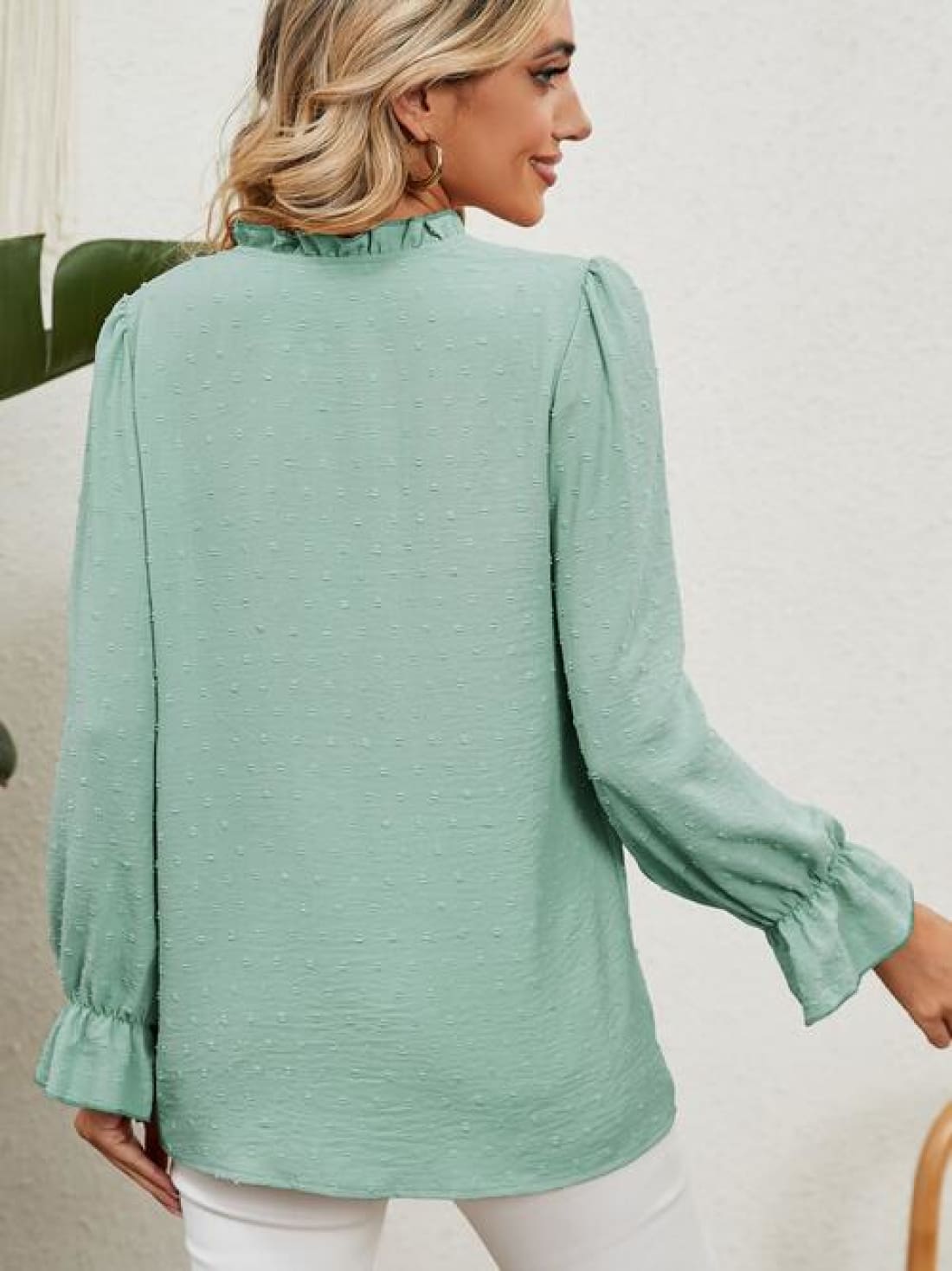 Button Up Flounce Sleeve V-Neck Shirt | Blouses & Shirts