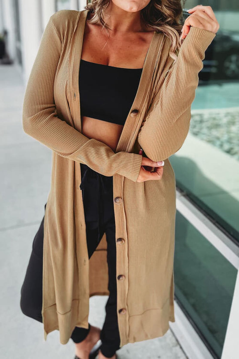 Button Up High-Low Long Sleeve Slit Cardigan | Sweaters & Cardigans