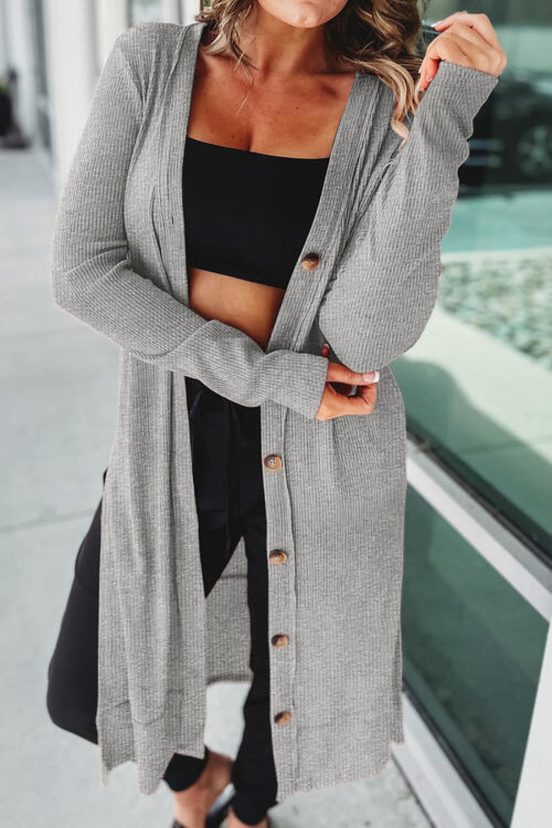 Button Up High-Low Long Sleeve Slit Cardigan | Sweaters & Cardigans