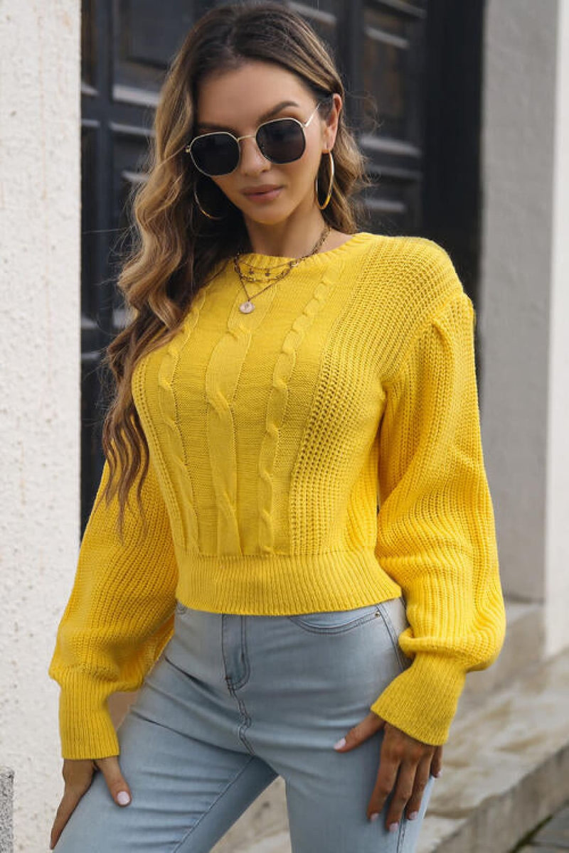 Cable - knit Round Neck Cropped Sweater
