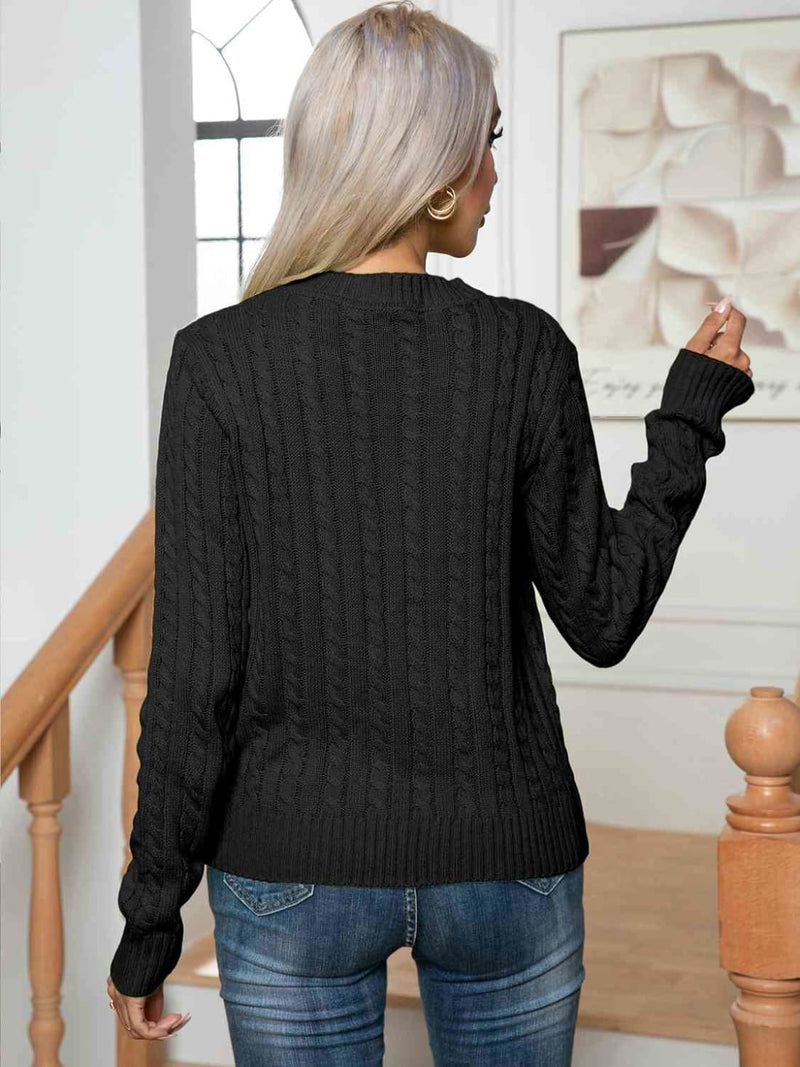 Cable-Knit Round Neck Long Sleeve Sweater | Sweaters & Cardigans