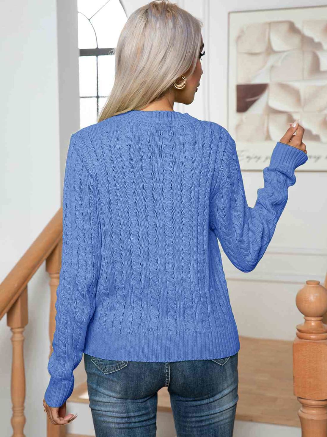 Cable-Knit Round Neck Long Sleeve Sweater | Sweaters & Cardigans