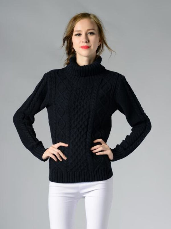 Cable-Knit Turtleneck Long Sleeve Sweater