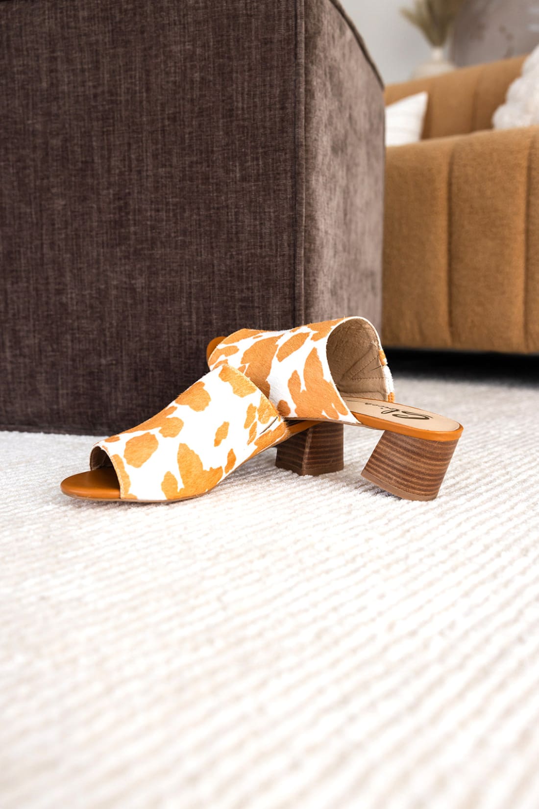 Calf Hair Mules in Tan + White | mules