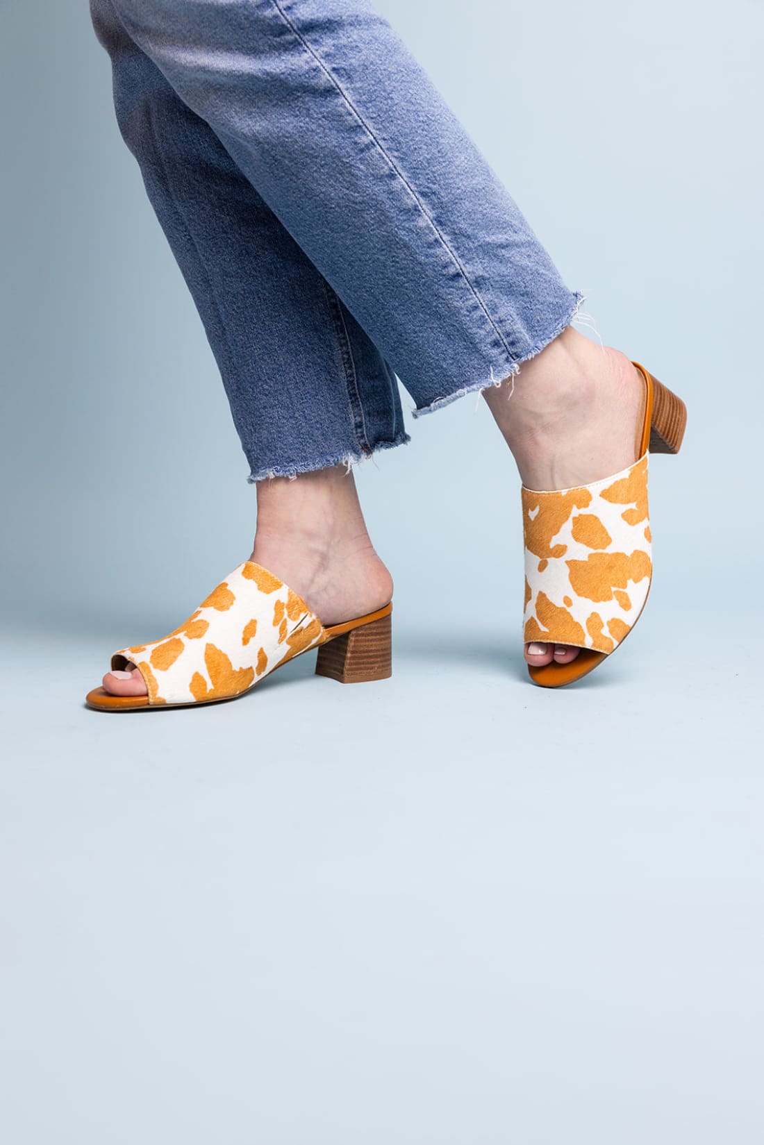 Calf Hair Mules in Tan + White | mules