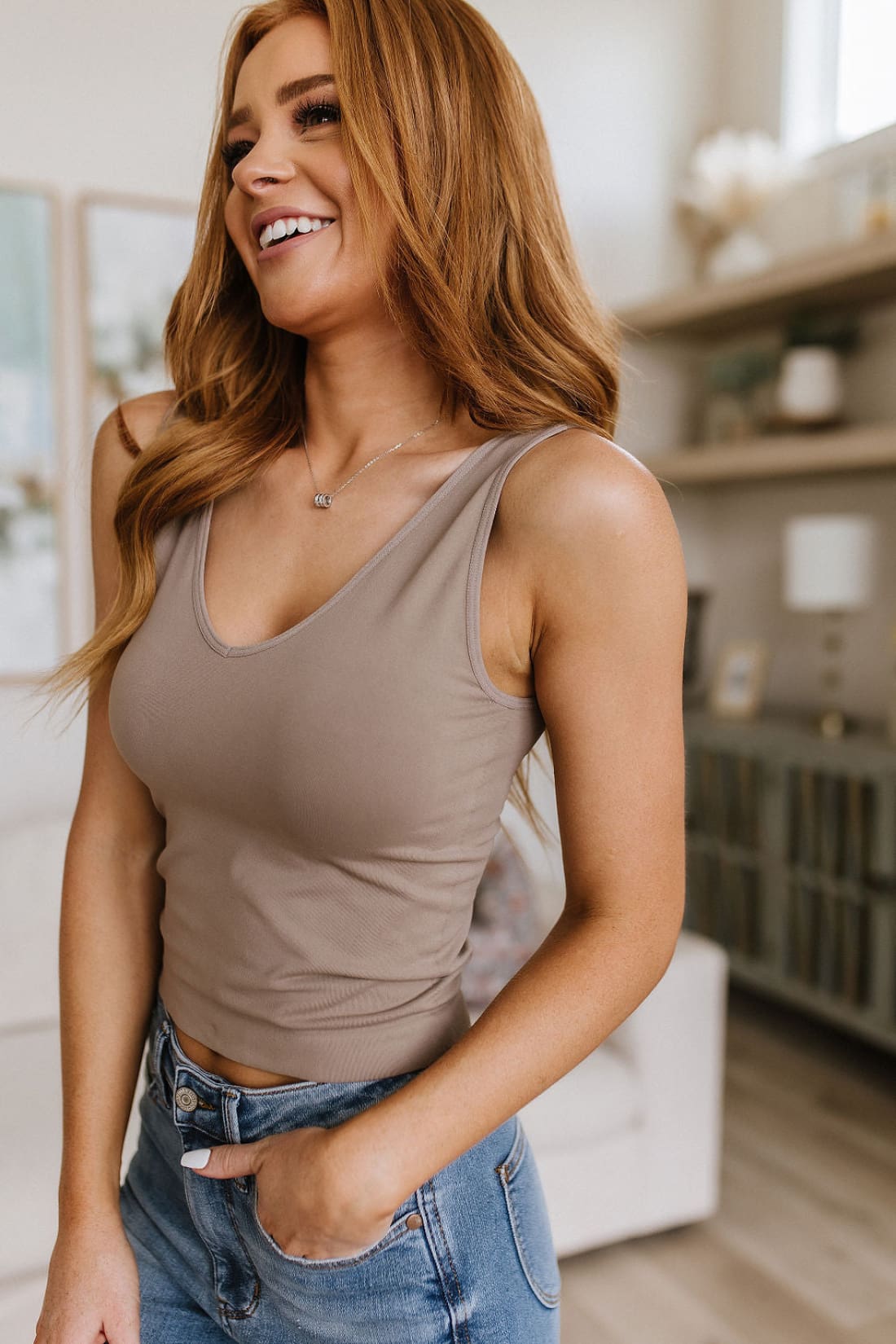 Carefree Seamless Reversible Tank in Light Mocha | Tank Tops