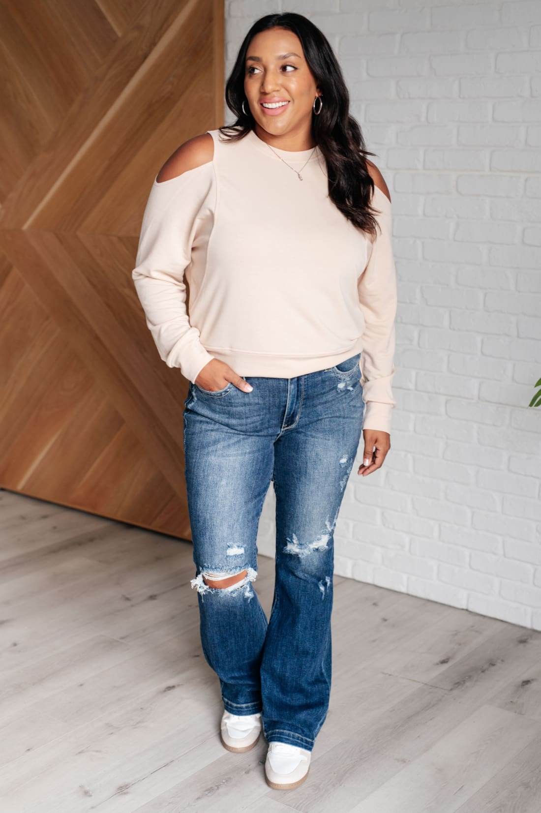 Carefully Crafted Cold Shoulder Top | Long Sleeve Tops