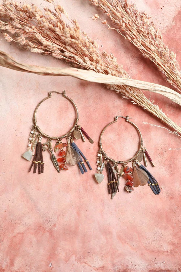 Carnelian & Jade Fringe Hoop Earrings | Jewelry