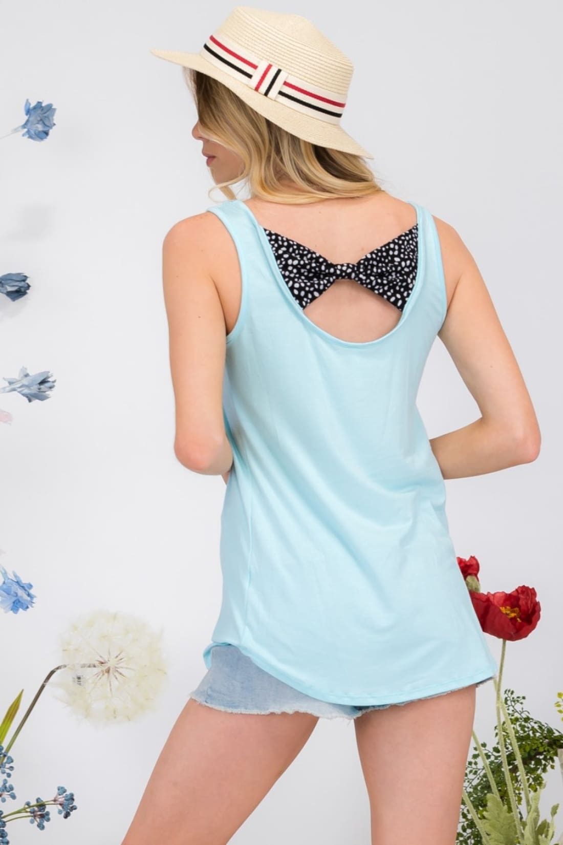 Celeste Full Size Back Contrast Bow Tie Tank