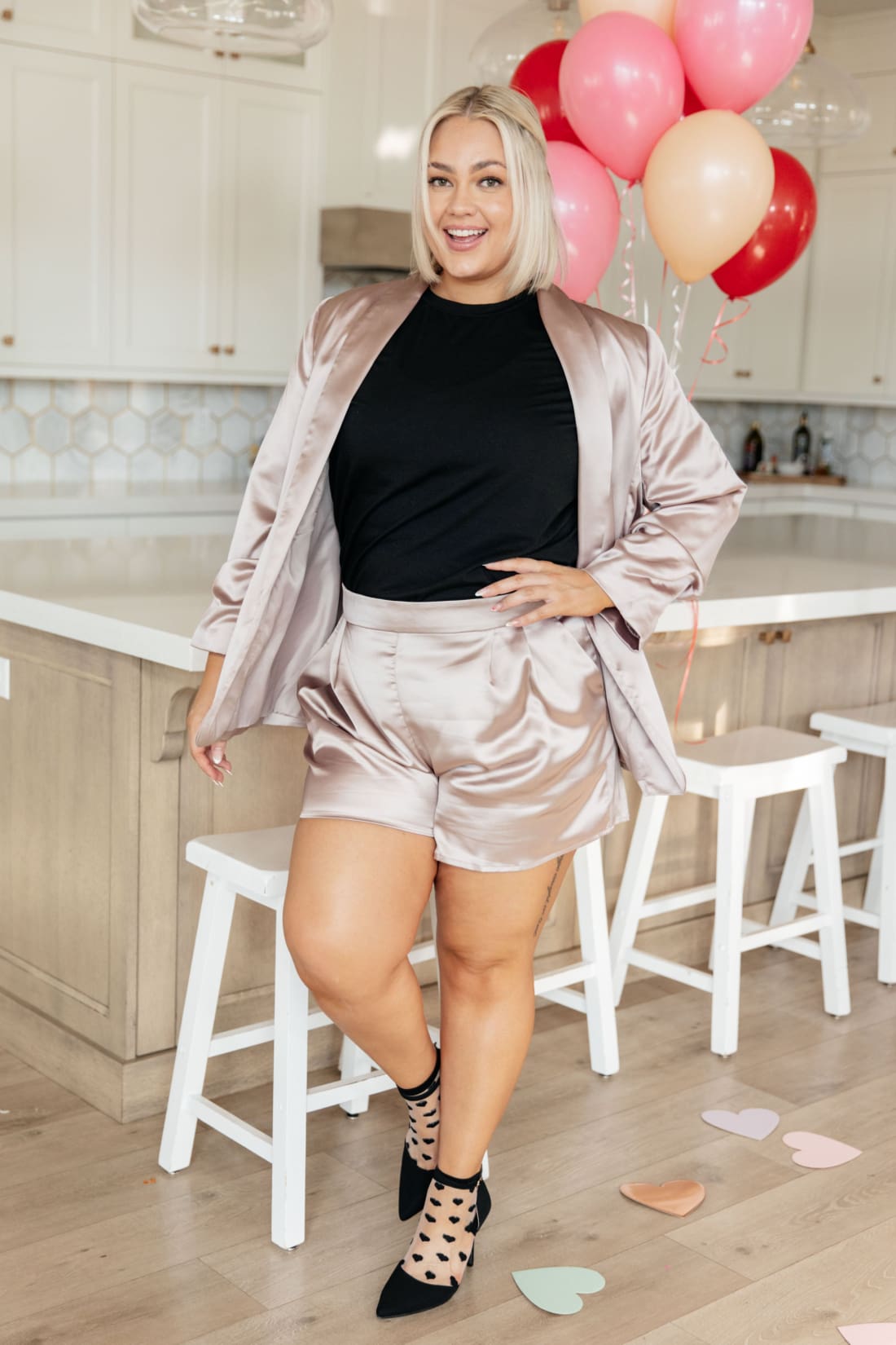 Champagne and Roses Satin Blazer | Jackets & Coats