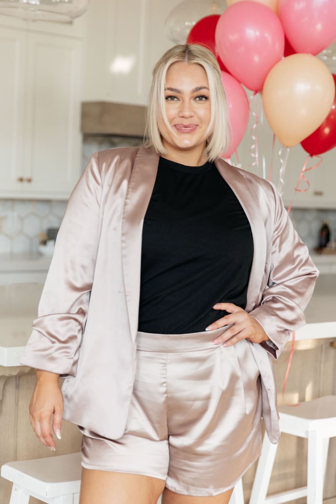 Champagne and Roses Satin Blazer | Jackets & Coats