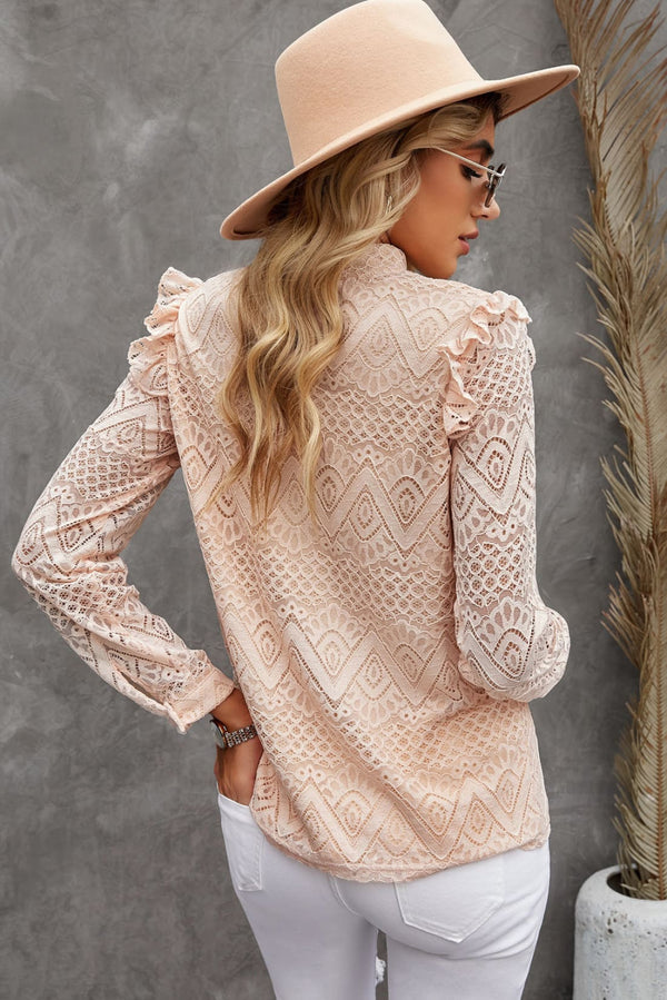 Chic Lace Ruffle-Shoulder Top in Blush | Blouses & Shirts
