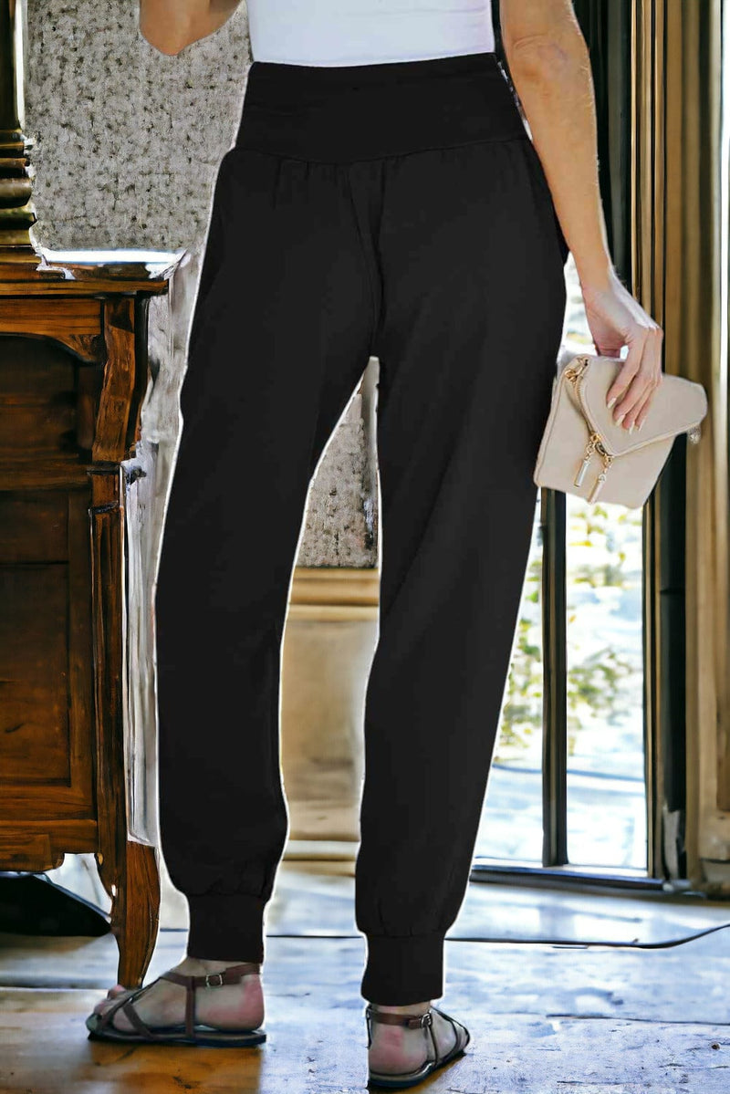 Chic Slimming Flat Front Wide Waistband Pocketed Joggers Dressy Casual