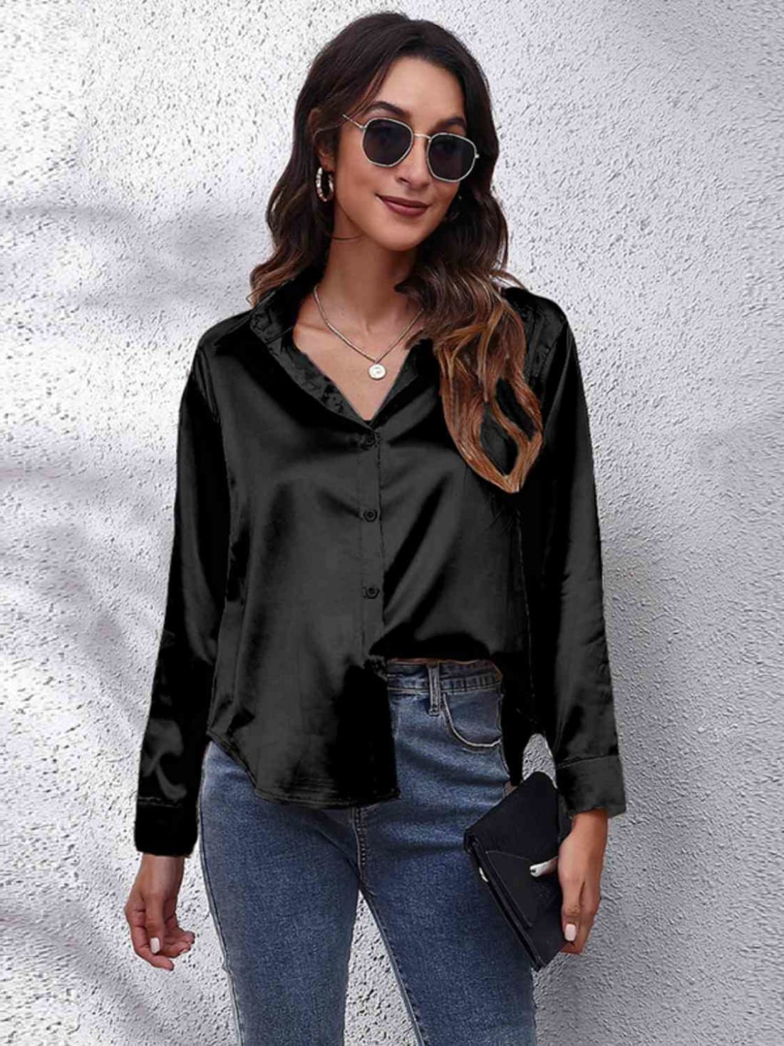 Collared Neck Buttoned Long Sleeve Shirt | Blouses & Shirts