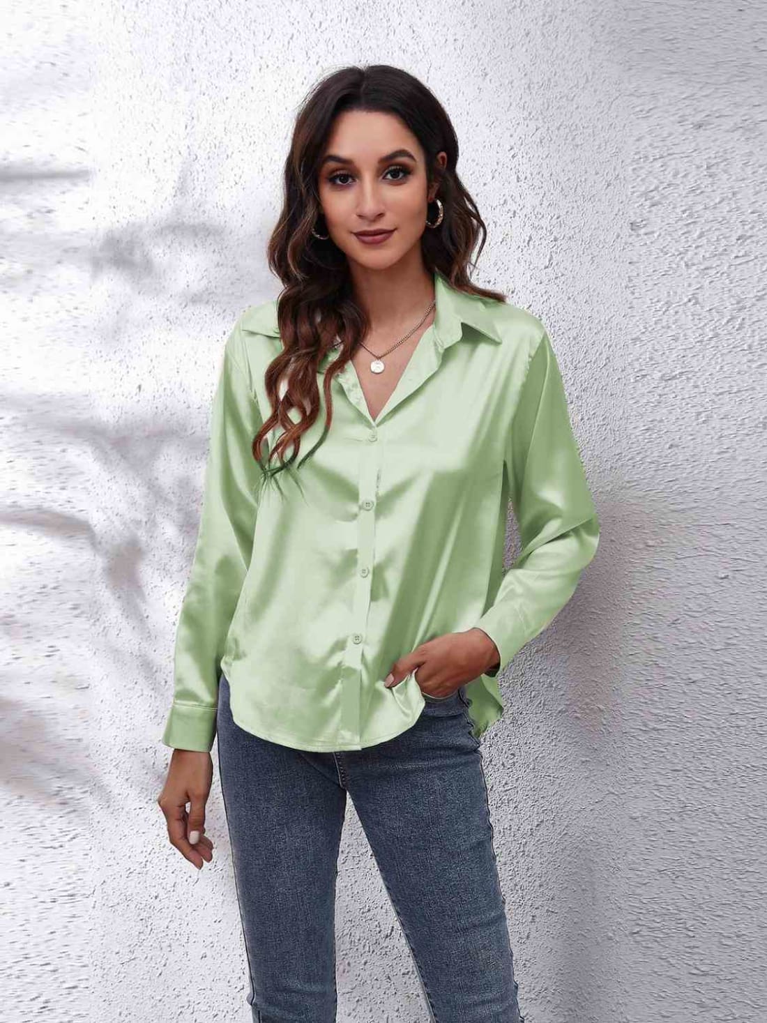 Collared Neck Buttoned Long Sleeve Shirt | Blouses & Shirts