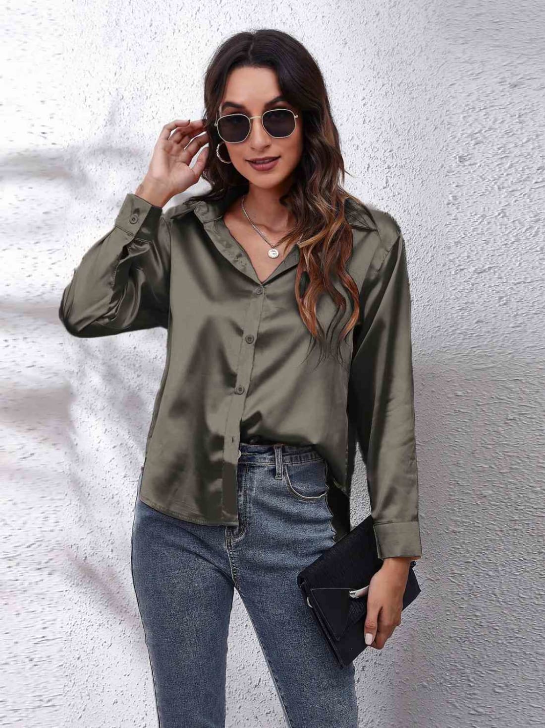 Satin Long Sleeve Shirt | Blouses & Shirts