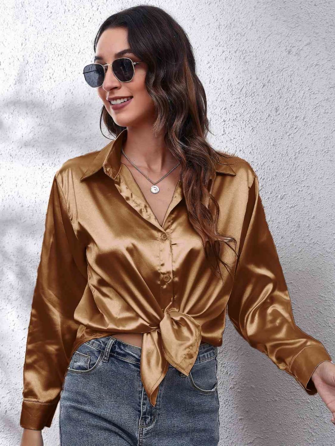 Collared Neck Buttoned Long Sleeve Shirt | Blouses & Shirts