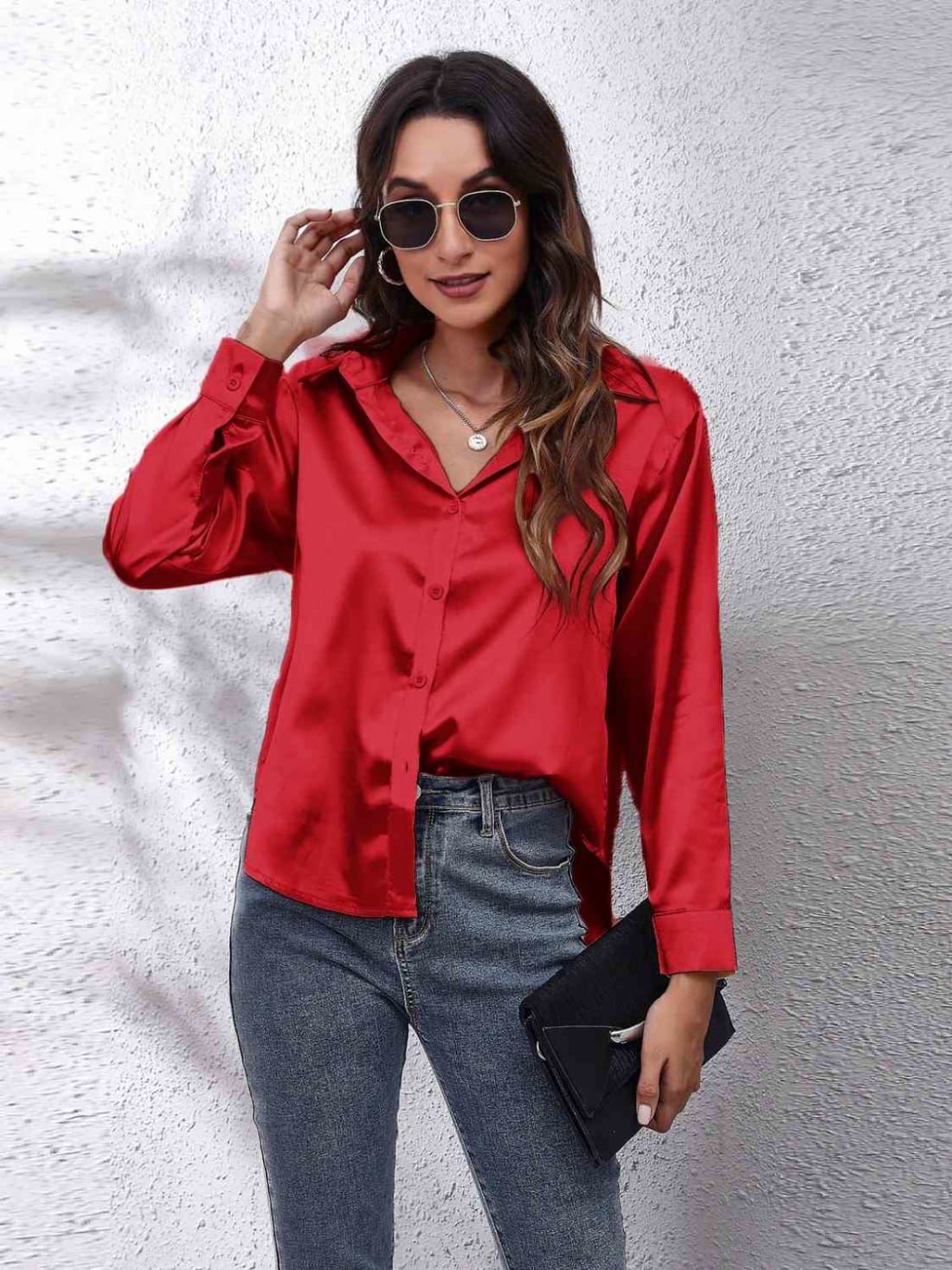 Collared Neck Buttoned Long Sleeve Shirt | Blouses & Shirts