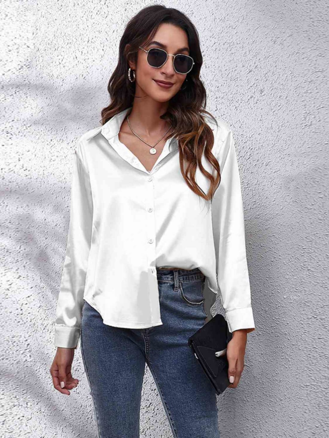 Collared Neck Buttoned Long Sleeve Shirt | Blouses & Shirts