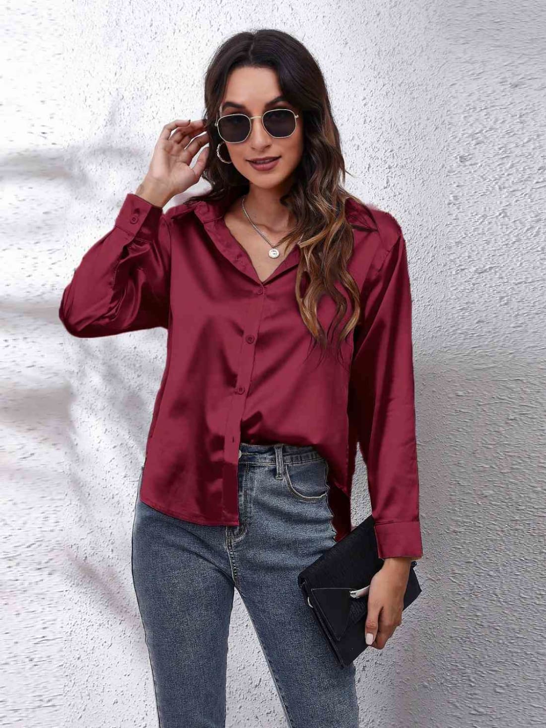 Satin Long Sleeve Shirt | Blouses & Shirts