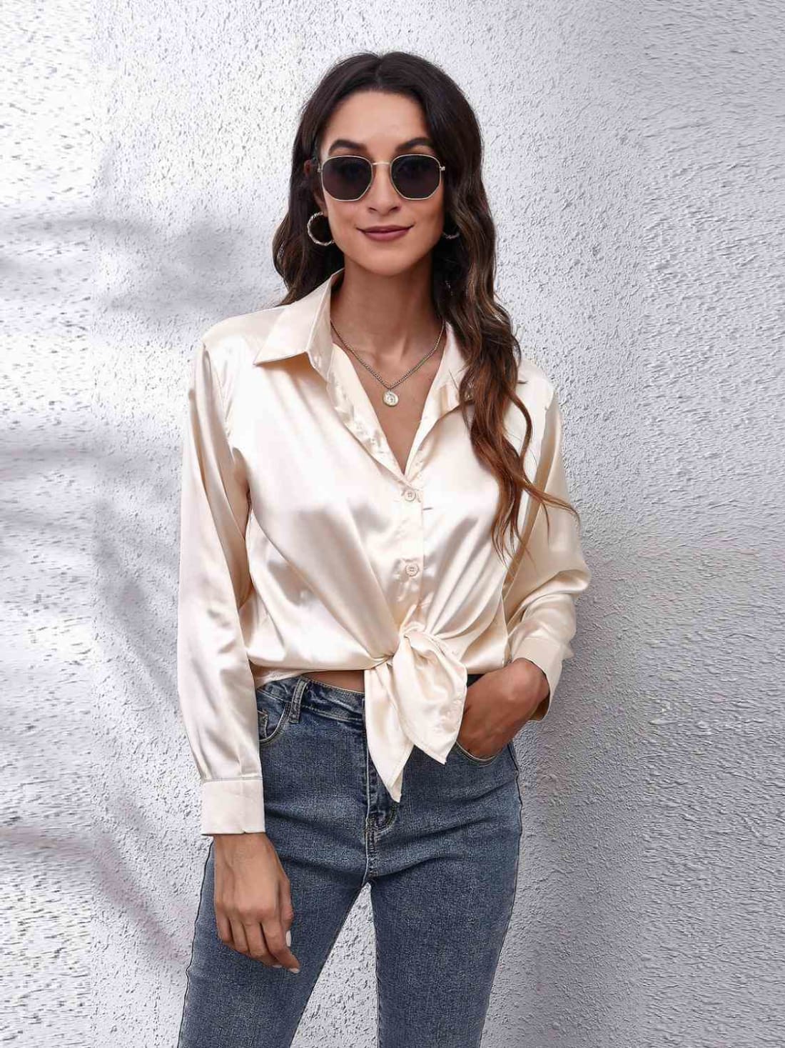 Collared Neck Buttoned Long Sleeve Shirt | Blouses & Shirts