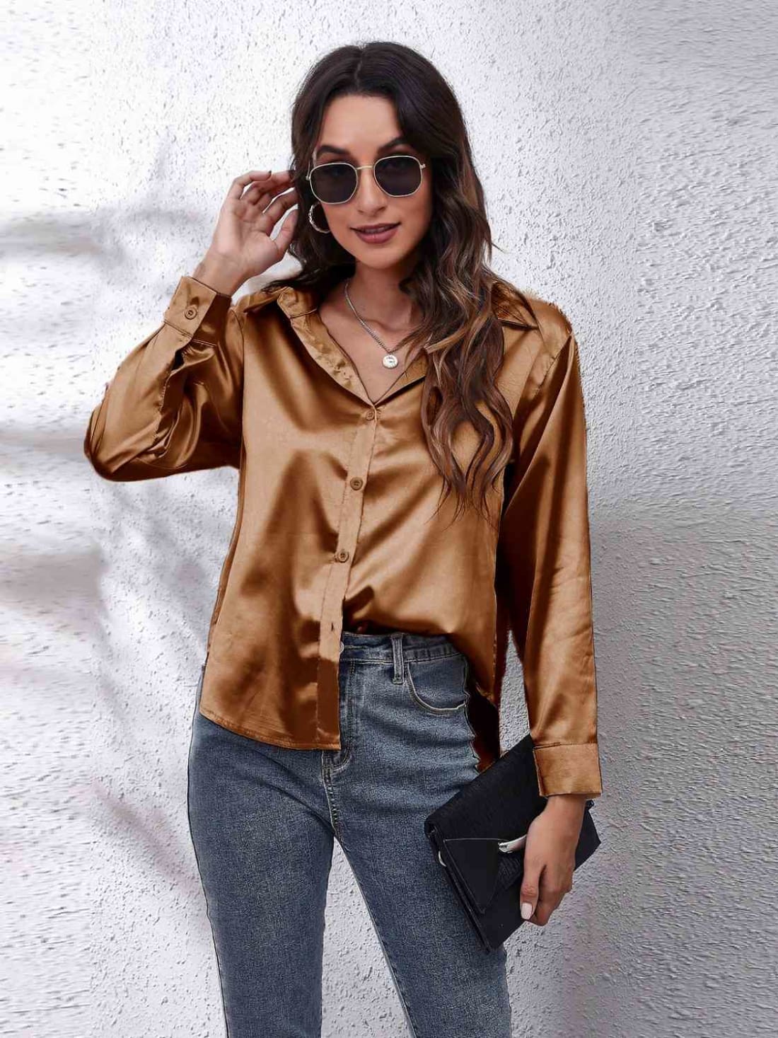 Collared Neck Buttoned Long Sleeve Shirt | Blouses & Shirts