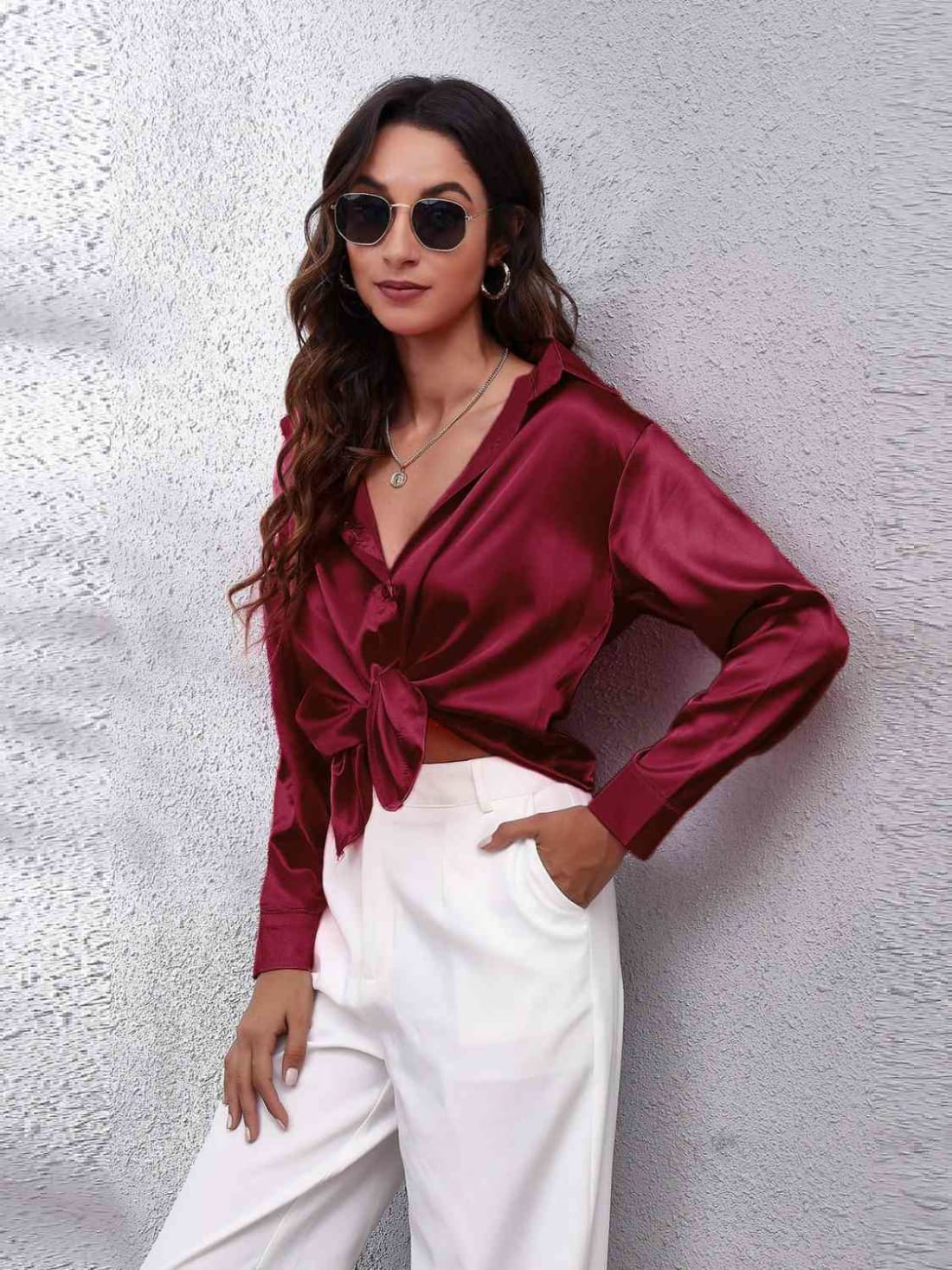 Satin Long Sleeve Shirt | Blouses & Shirts