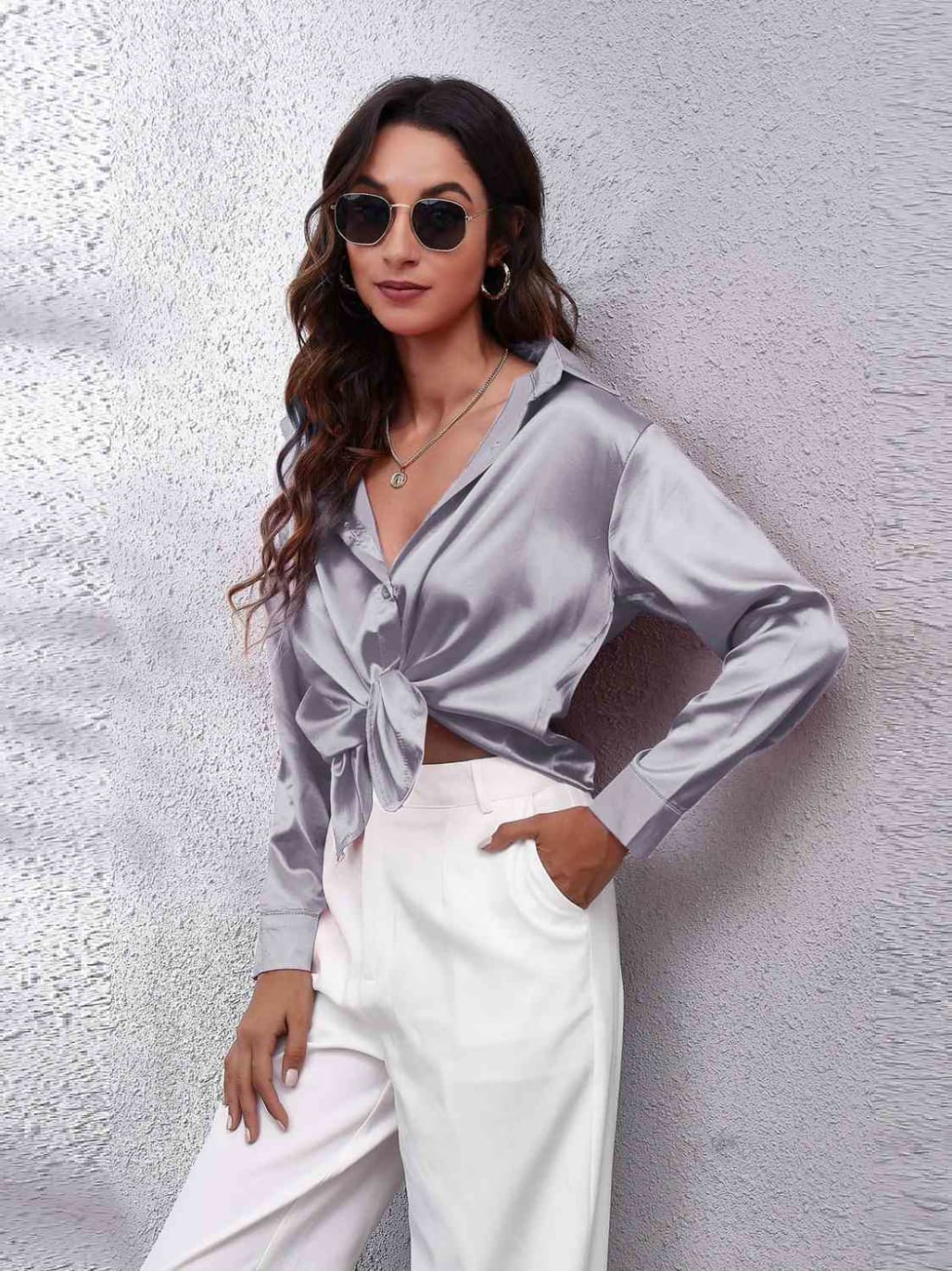 Satin Long Sleeve Shirt | Blouses & Shirts