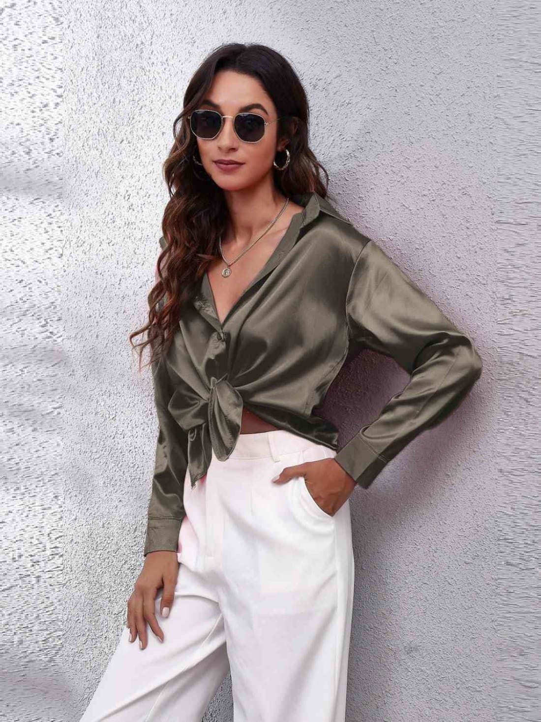 Satin Long Sleeve Shirt | Blouses & Shirts