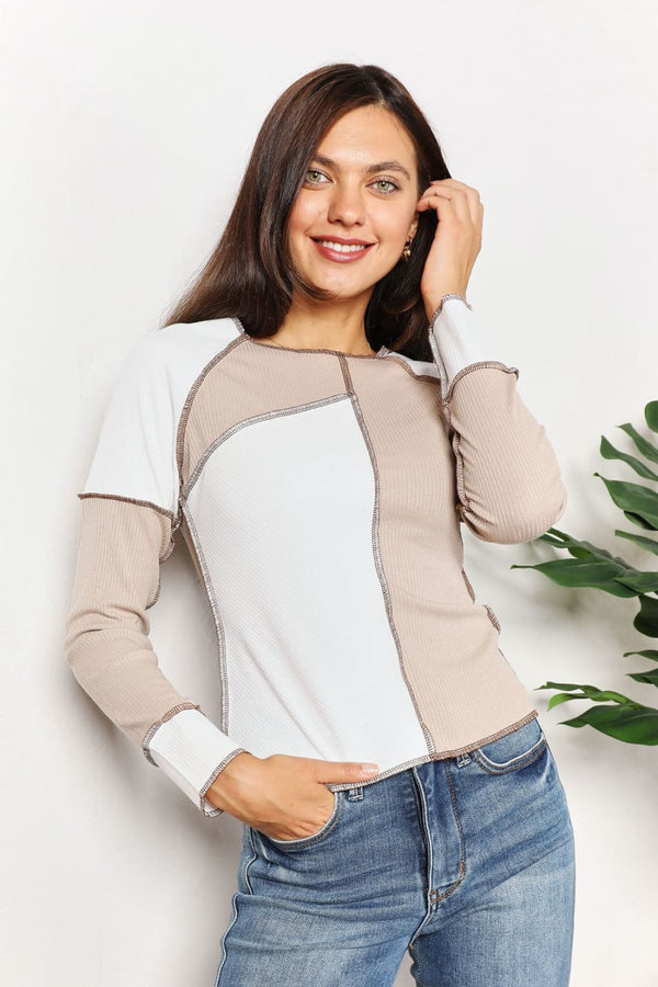 Color Block Exposed Seam Top | Long Sleeve Tops