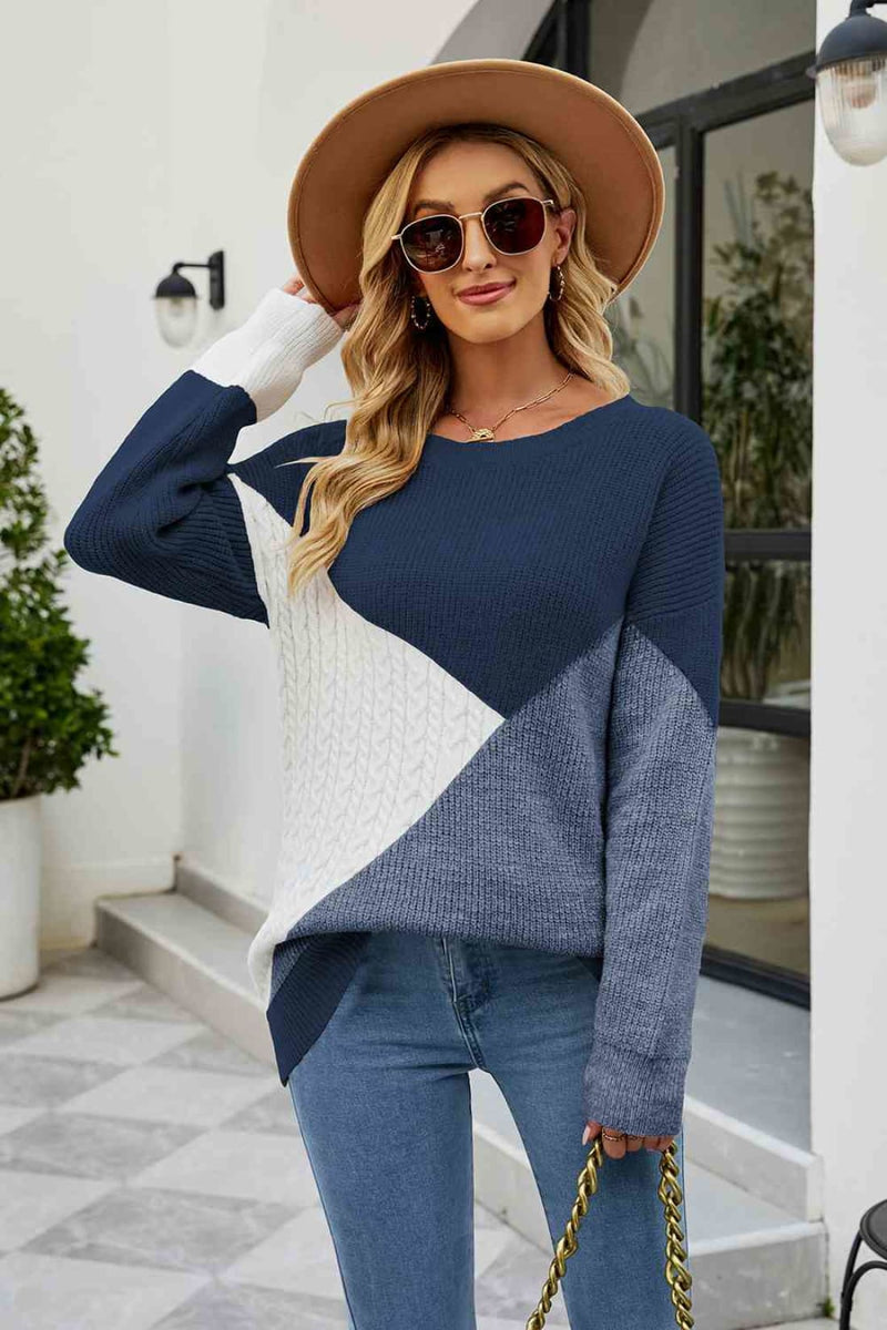 Color Block Round Neck Sweater | Sweaters & Cardigans