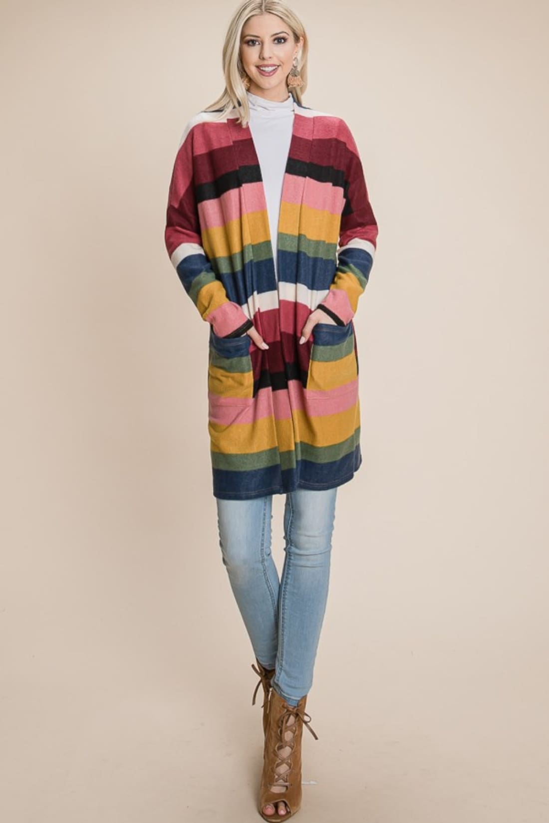 Color Block Striped Open Front Cardigan | Sweaters & Cardigans