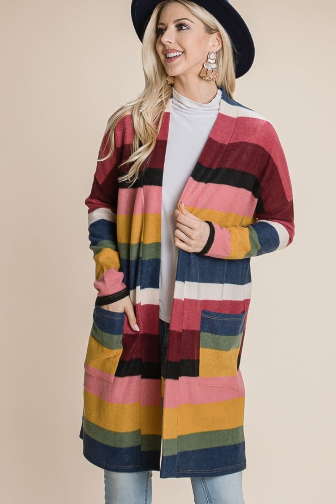 Color Block Striped Open Front Cardigan | Sweaters & Cardigans