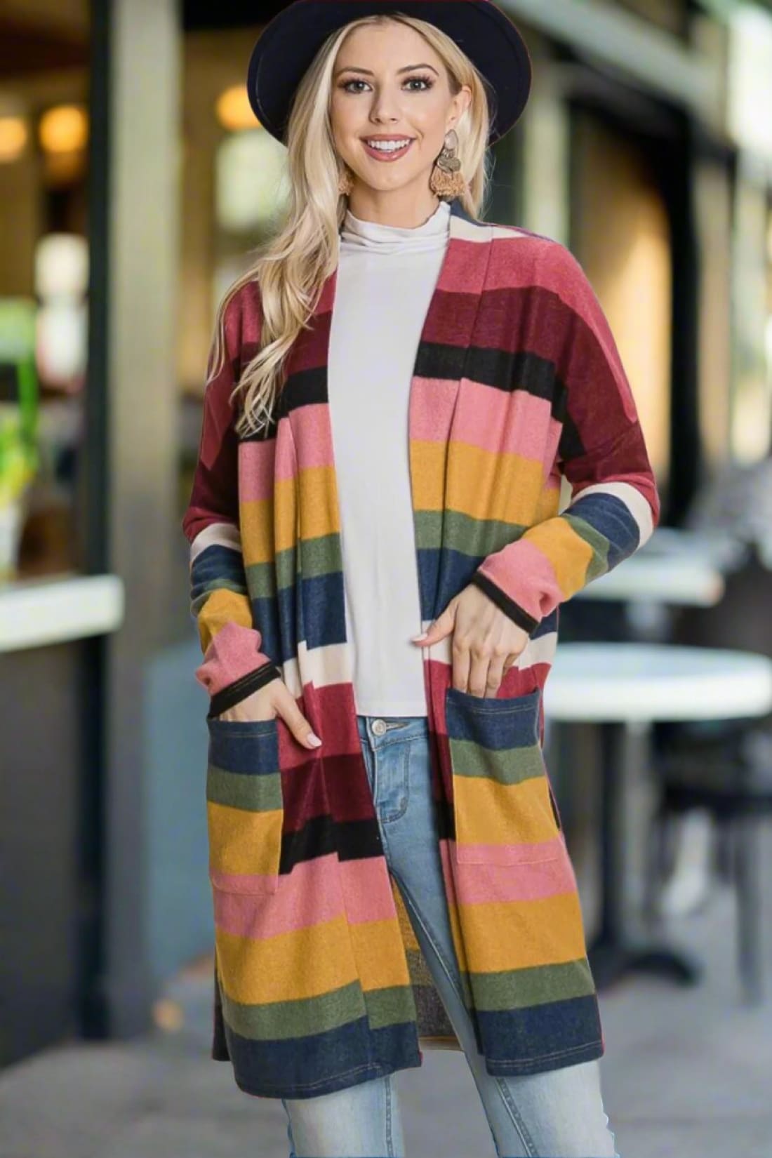 Color Block Striped Open Front Cardigan | Sweaters & Cardigans