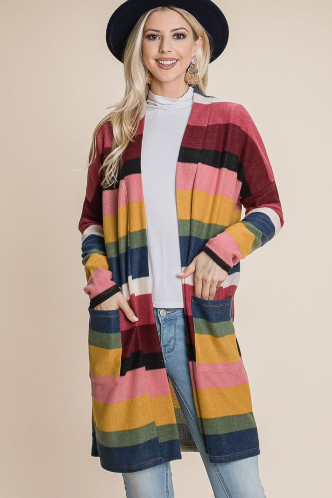 Color Block Striped Open Front Cardigan | Sweaters & Cardigans