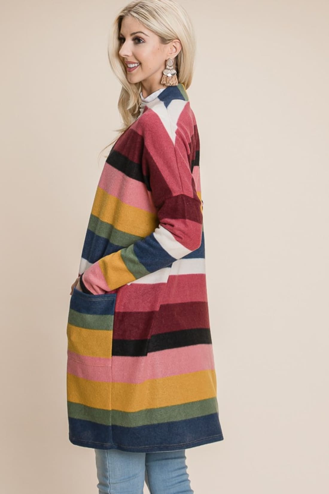 Color Block Striped Open Front Cardigan | Sweaters & Cardigans