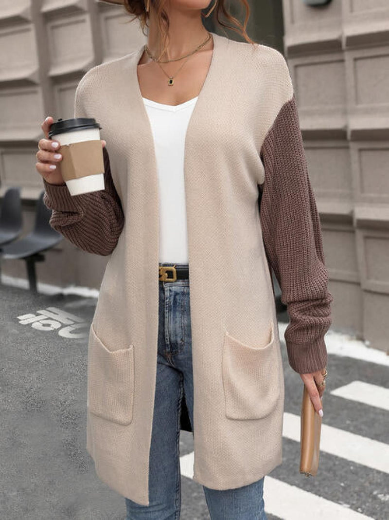 Contrast Open Front Long Sleeve Cardigan | Sweaters & Cardigans