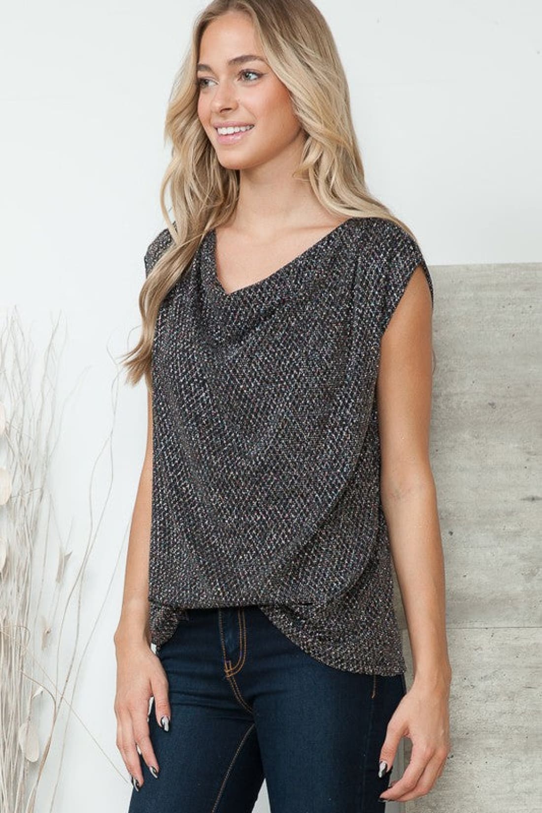 Cowl Neck Lurex Top | Blouses & Shirts