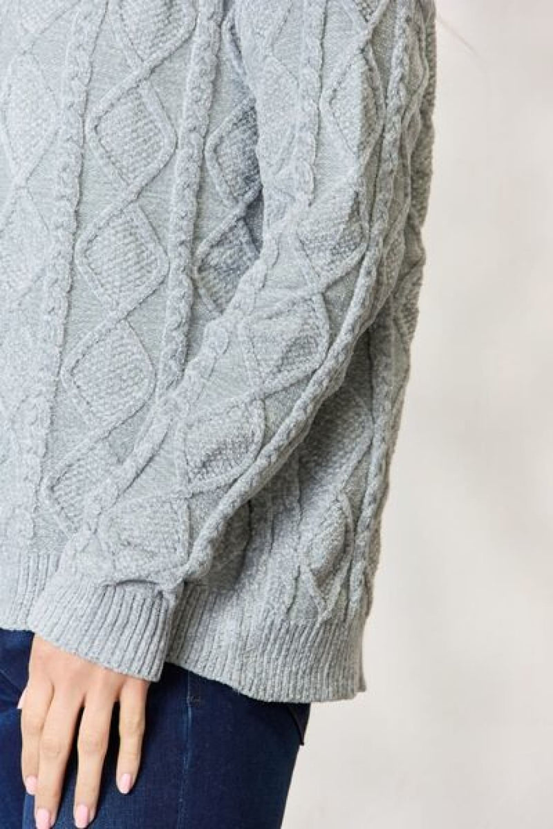 Cozy Cable Knit Round Neck Sweater in Sage